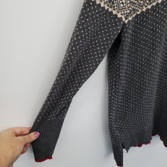 Eddie Bauer Womens Nordic Wool Cowl Neck Pullover Sweater Size XL Gray Red - Picture 8 of 14